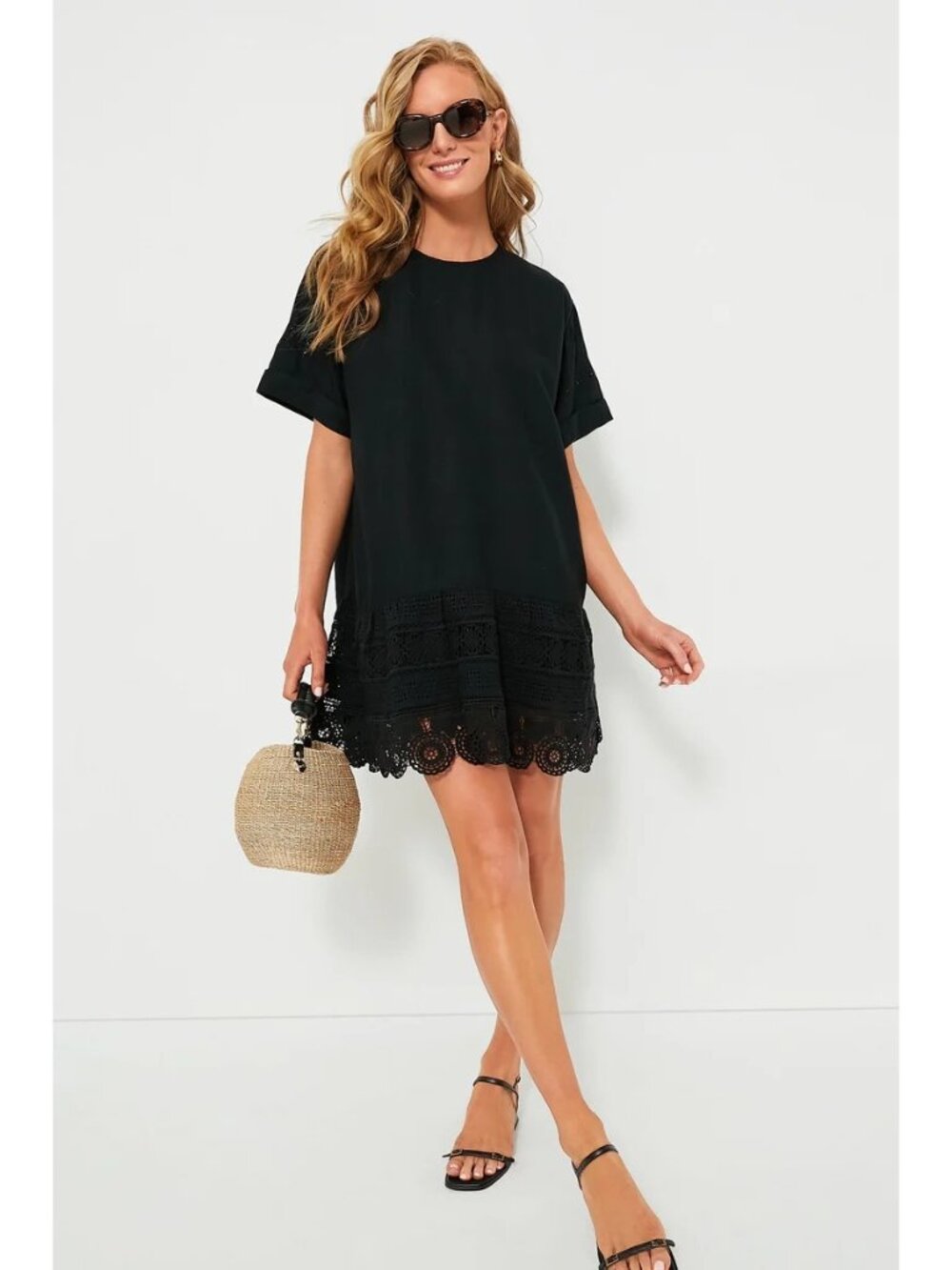 Sea New York Rosina Embroidery Short Sleeve Tunic Dress Black Size XL NWT